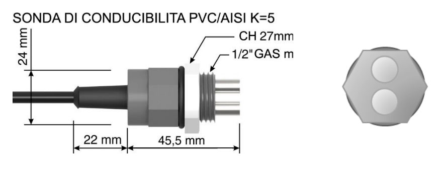 Датчик електропровідності CD, PVC, K=5 (0-2.000 μS) з вбудованим температурним зондом