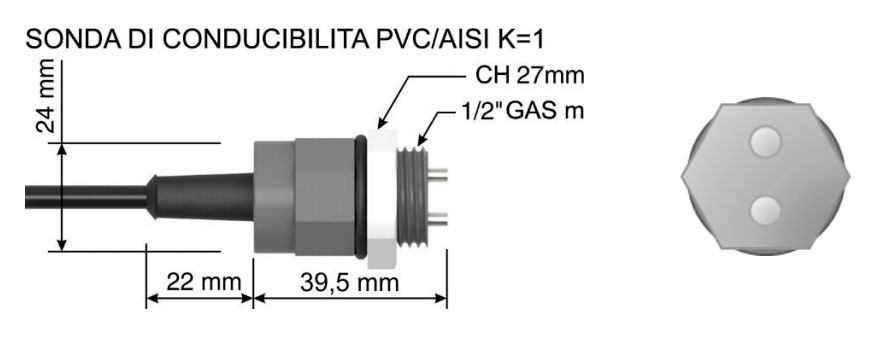 Датчик електропровідності CD, PVC, K=1 (0-20.000 μS) з вбудованим температурним зондом