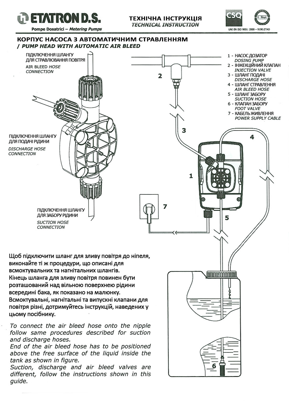 Насос дозатор для перекису водню з автоматичним стравленням